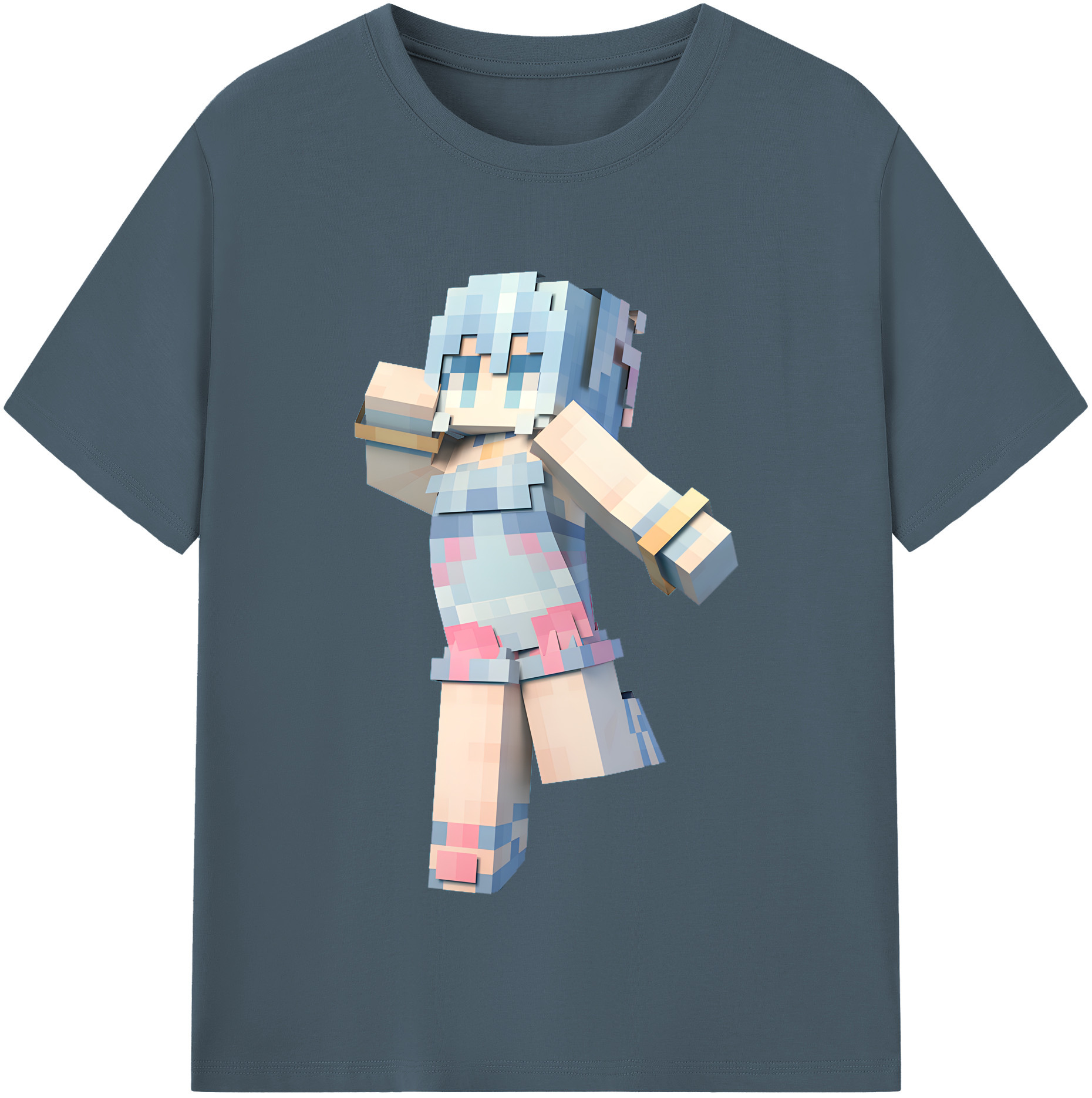 （画像用） マインクラフト ブロックの世界 Minecraft MC Block world 綿100％半袖Tシャツ（フロントプリント）